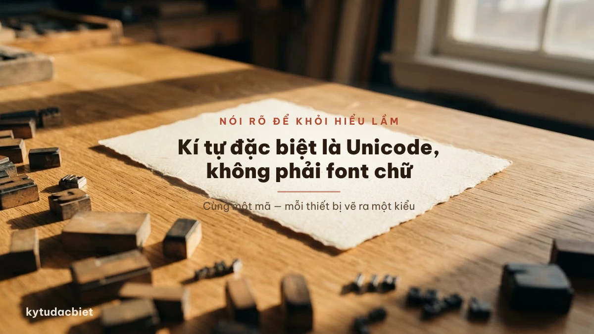Kí tự đặc biệt là Unicode không phải font chữ — cùng một mã mỗi thiết bị hiển thị một kiểu
