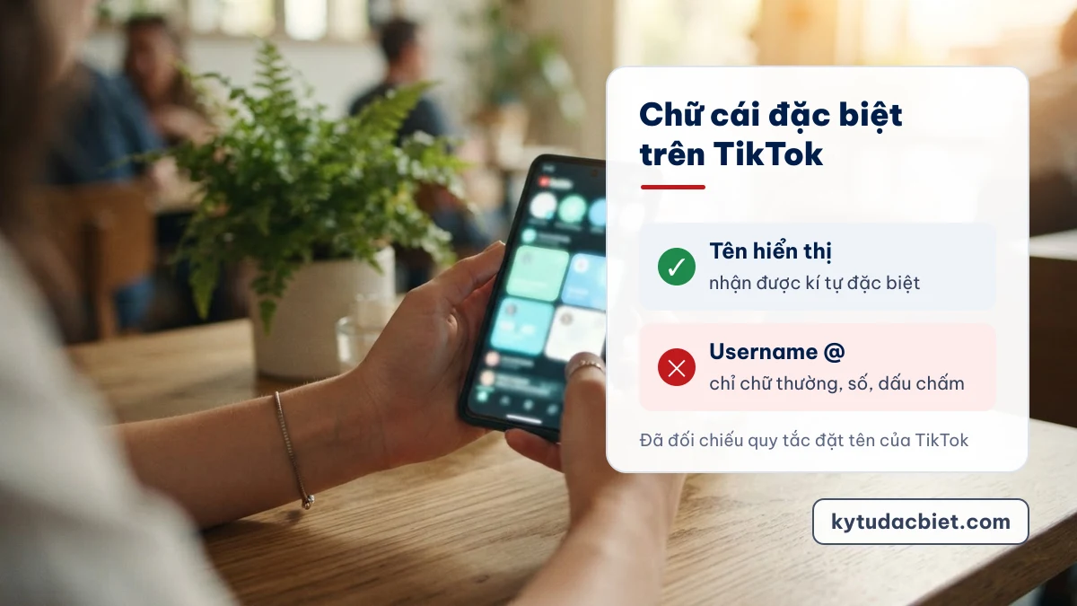 Dùng kí tự chữ cái đặc biệt trên TikTok Kí tự chữ cái đặc biệt dùng được ở tên hiển thị TikTok nhưng không dùng được ở username